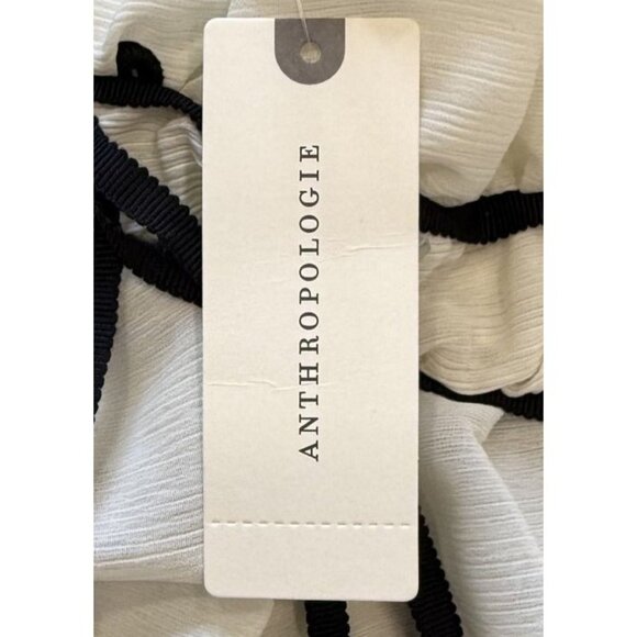 Anthropologie Tie Back Shirred Polka Dot Floral Blouse Fairy Black Ivory M Nwt - Picture 4 of 7